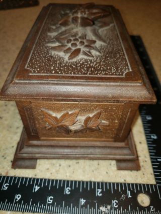 German Black Forest Carved Walnut Wood Jewelry Casket Box carved Edelweiss 2