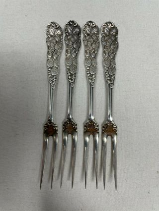 Whiting Strawberry Pattern Sterling Silver Set Of 4 Berry Forks 4 1/2 " No Mono