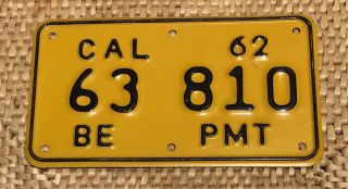 1962 California License Plate Be Pmt Motorcycle Size Plate Beach Permit? Ca