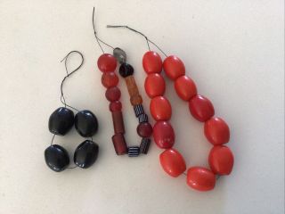 30 Vintage Black,  Red,  Glass Beads.  Old Beads Bought In The 1950’s