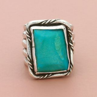 Blushed Sterling Silver Artisan Crafted Vintage Chunky Turquoise Ring Size 5.  5