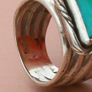 blushed sterling silver artisan crafted vintage chunky turquoise ring size 5.  5 3