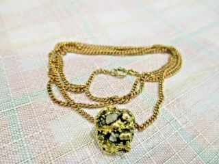 Gold Nugget Quartz Fob Charm 25.  5 " Necklace 7.  8g 1/20 14k Gf Filled Vtg Antique