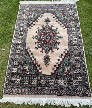 Antique Vintage Hand Made Knotted Woven Rug Persian Wool Turkish Carpet Green Vg