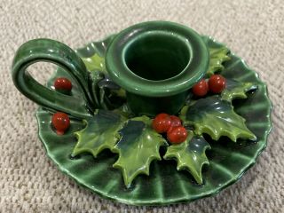 Vintage Holt Howard Christmas Candle Holder (taper) Green Holly Berry 1962