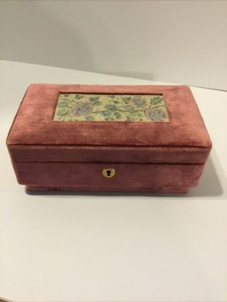 Vintage Pink Velvet,  Tapestry Jewelry Box Made In Italy,  No Key