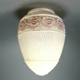 Vintage Frosted Reverse Painted Flowers Lamp Shade Globe Glass 3 7/8 " Fitter