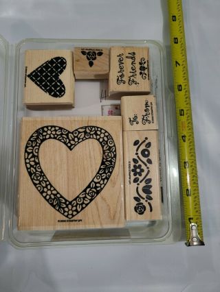 Stampin Up Hearts & Posies Set Of 6 Wood Rubber Stamps Retired Vintage 2002