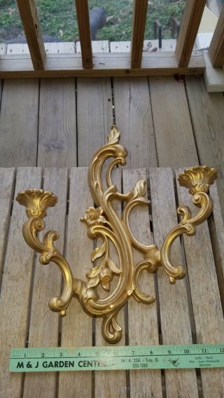 Vintage Dart Syroco Gold 2 Arm Ornate Wall Candle Sconce 3931 Hollywood Regency
