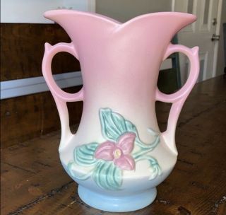 Vintage Hull Art Pottery Double Handled Vase Pastel Pink Yellow