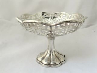 Ornate Solid Silver Tazza / Pedestal Dish - Birmingham 1923 - Pierced Decoration