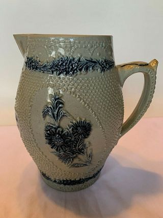 Antique Blue/grey Stoneware Salt Glaze Pitcher Whites Of Utica 1890s