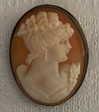 Vintage Antique Large Hand Carved Shell Cameo Pin Pendant Silver