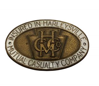 Vintage Harleysville Mutual Casualty Insurance Enameled Car License Plate Topper