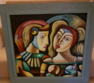 Fine 20th C,  French School Oil On Board.  Abstract Masquerade Figures Study.