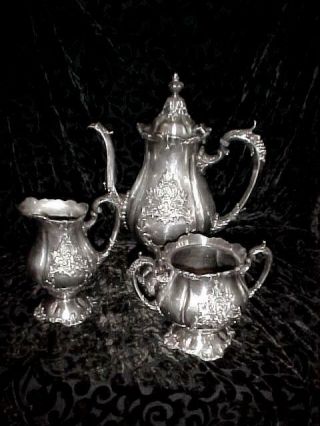 Antique Christopher Wren Wallace Silverplate Coffee Pot,  Creamer,  Sugar Bowl Set