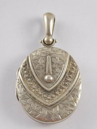Fine Large Antique Victorian Solid Sterling Silver Etruscan Locket Pendant 1881