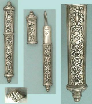 Elegant Antique French Silver Needle Case Circa 1900s