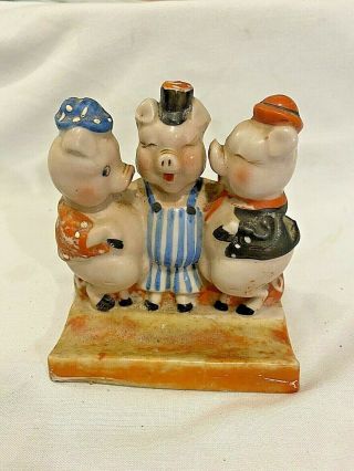 Vintage Goldcastle " Three Little Pigs " Ceramic Toothbrush Holder - Made In Japan