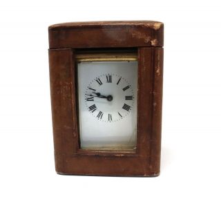 Antique Victorian Brass Key Wind Carriage Clock Made In France With Case A/f