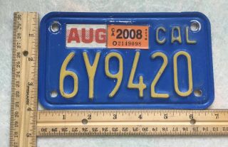 California Vintage Motorcycle Blue/yellow License Plate 6y9420 Aug 2008 Stickers