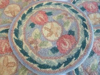 5 Vintage Hand Hooked Rug Chair Seats Pad/cushion 14 In.  Diam - Floral Pattern