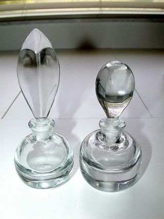 Antique Set Of Two Leaded Crystal Art Glass Round Perfume Bottles