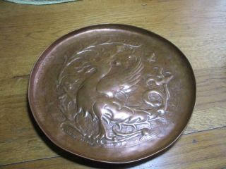 Antique Arts & Crafts Keswick W.  H.  Mawson Dragon Embossed Copper Plate 20cm 8 "