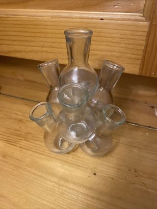 Vintage Clear Glass 7 Bud Vase Cluster Flower Frog Floral Arranger 6”