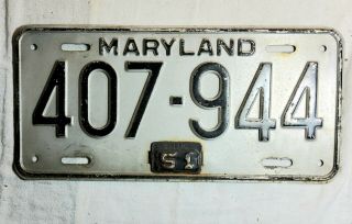 1948 Embossed Maryland (md) License Plate With1951 Renewal Tag Attached