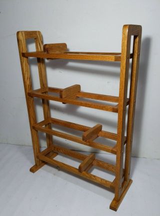Vintage Handcrafted Solid Oak Wood Cd Storage Rack Shelf Bookshelf