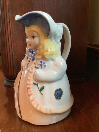 Vintage Little Bo Peep Girl Shawnee Pottery Ceramic Glaze Pitcher 8” Made In Usa