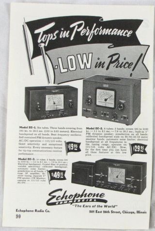 Vintage 1941 Echophone Ec - 1 / Ec - 2 / Ec - 3 Receiver Ham Radio Print Ad