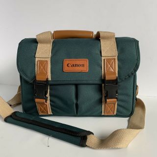 Vintage Canon Camera Bag Organizer Green Pockets Shoulder Strap Dslr Case 12x7x8