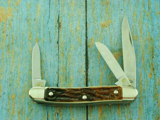 Colonial Prov Usa Folding Dogleg Stockman Jack Pocket Knife Vintage Knives Nos