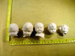 5 X Excavated Vintage Victorian Bisque Doll Head Age 1860 Germany Art 15530
