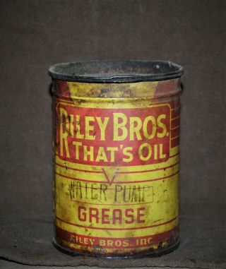 Vintage Riley Bros Water Pump Grease Can Metal Oil Can 1 1/2 Pound Full