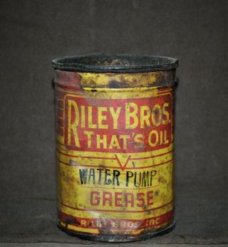 Vintage Riley Bros Water Pump Grease Can Metal Oil Can 1 1/2 POUND Full 3