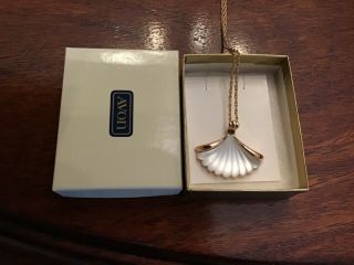 Vintage 1980’s Avon Pendant Necklace Box,  Glass Shell Faux Gold Euc