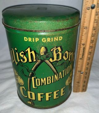 Antique Wish Bone Coffee Tin Litho 1 Tall Can Springfield Bloomington Il Grocer