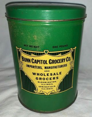 ANTIQUE WISH BONE COFFEE TIN LITHO 1 TALL CAN SPRINGFIELD BLOOMINGTON IL GROCER 3