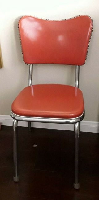 Chromcraft Metal Kitchen Tbl Chair W Red Cracked Ice Vinyl Contrast Trim Studs