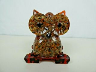 Vintage Mid Century 70s Lucite Acrylic Resin Owl Napkin Holder Orange 4 " Kitsch