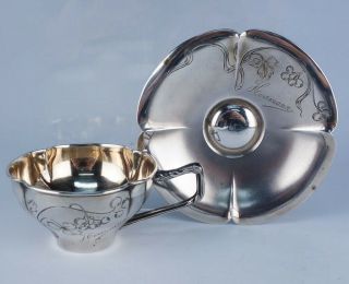 Antique German Lutz & Weiss Jugendstil Art Nouveau 800 Silver Tea Cup & Saucer