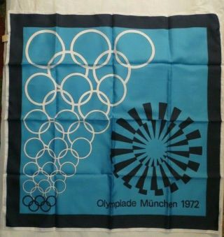 Vintage " Olympiade Munchen 1972 " Munich Olympics Souvenir Scarf (27 " Sq. )