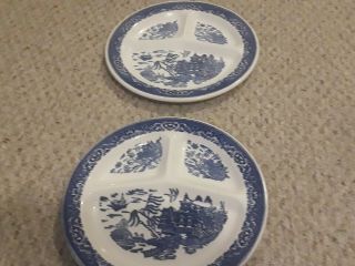 Set Of 2 Vintage Flow Blue Willow Ware Grill Plates Royal China Underglazed