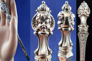 Victorian Antique Kerr Sterling Silver Repousse Angelic Cherub Putti Tweezers