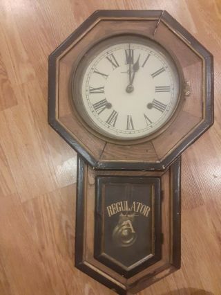 Vintage Regulator A Wood Wall Clock Chime Wood Case No Key Schoolhouse?