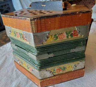 Antique Concertina Accordion Squeeze Box.  " Ceili Band Foreign " Floral - Decorated