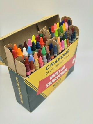 Vintage Binney & Smith Crayola Crayons Box of 64 w/ Built - In Sharpener 3